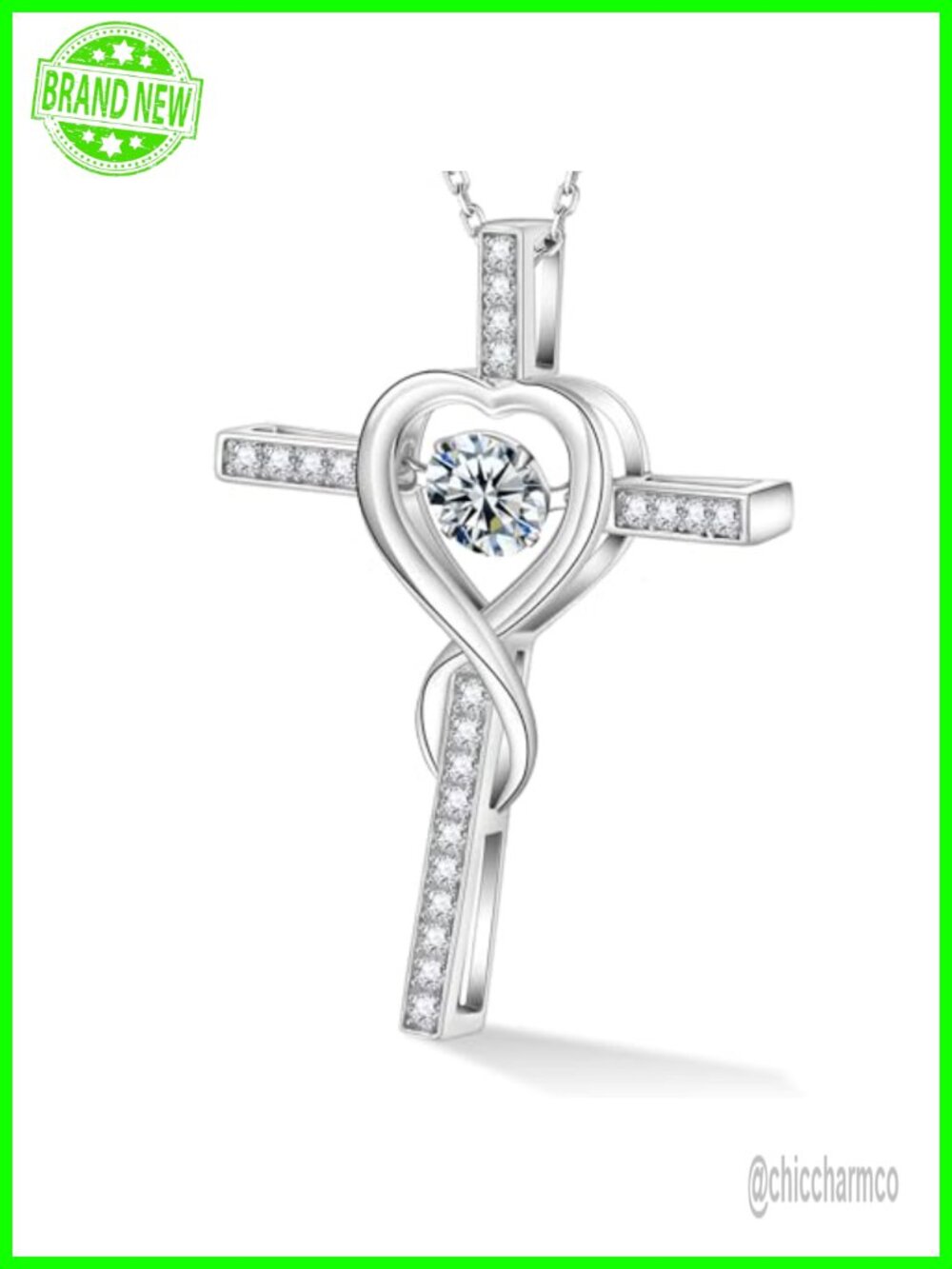Moissanite Cross Necklace Sterling Silver Plated 18k Gold Pendant